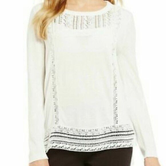 Mika Mandel Light Sweater Lace Crochet Details Excellent Condition Medium - Picture 1 of 6